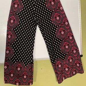 Polka dotted palazzo pants-wine and black-small